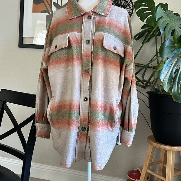 NWT Free People Ruby Shacket Jacket Distressed Oversized L Elbow Patches Cozy - Picture 7 of 13